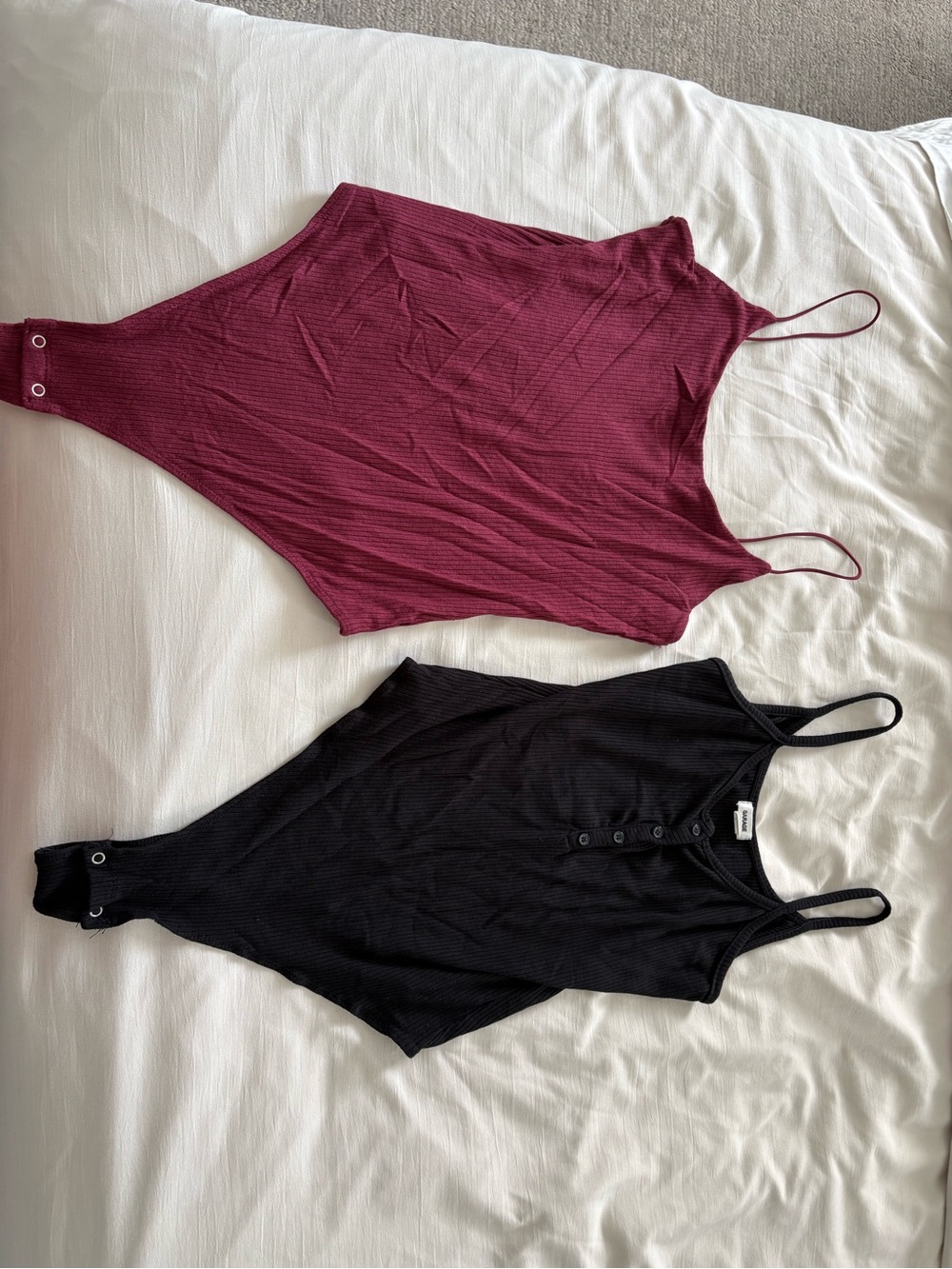 BUNDLE Ribbed Burgundy & Black Snap-Button Bodysuits